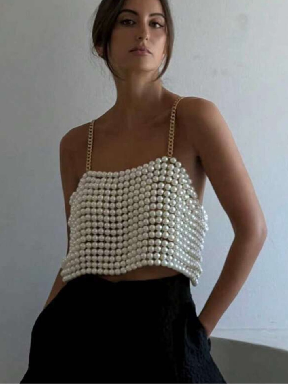 Pearl Top with Gold chain straps